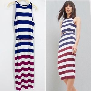 Ted Baker Stripe Bodycon Midi Dress Blue White Size 1